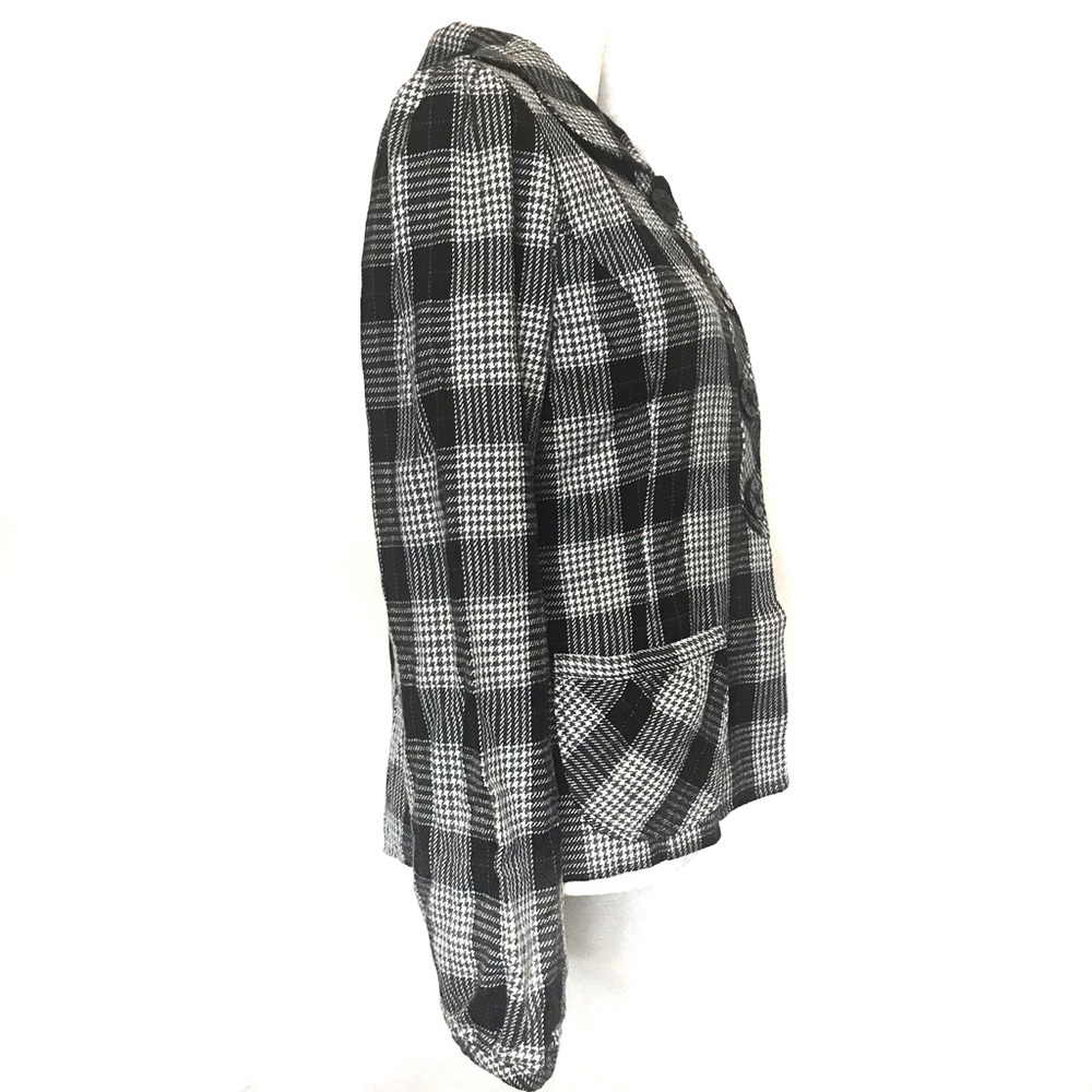 Thread Houndstooth Plaid Pockets Blazer Jacket - image 4